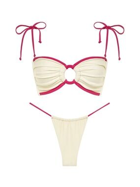 NWT XS TOP & S BOTTOM MONTCE Cream raspberry binded tori Bikini Set brasil mikoh